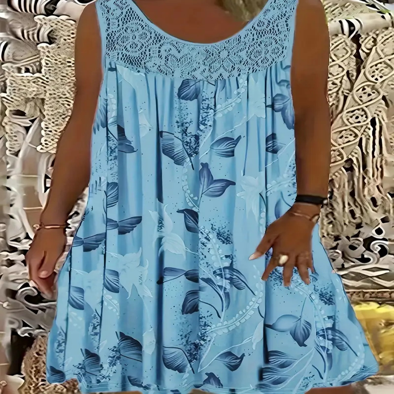 Robe imprimée sans manches à col rond pour femme
