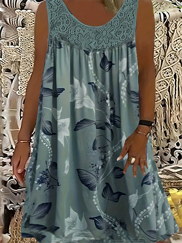 Robe imprimée sans manches à col rond pour femme