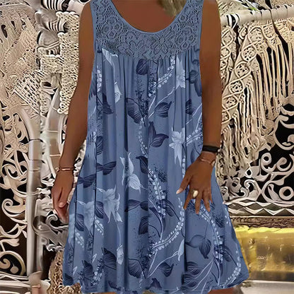 Robe imprimée sans manches à col rond pour femme