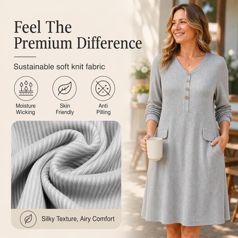 Robe en maille à rayures verticales et col en V pour femme