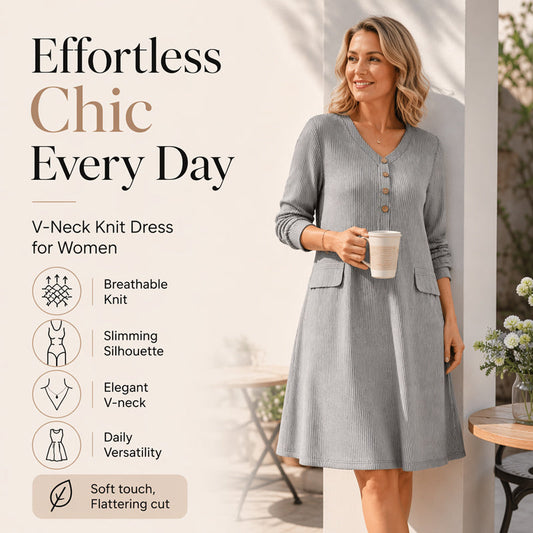 Robe en maille à rayures verticales et col en V pour femme