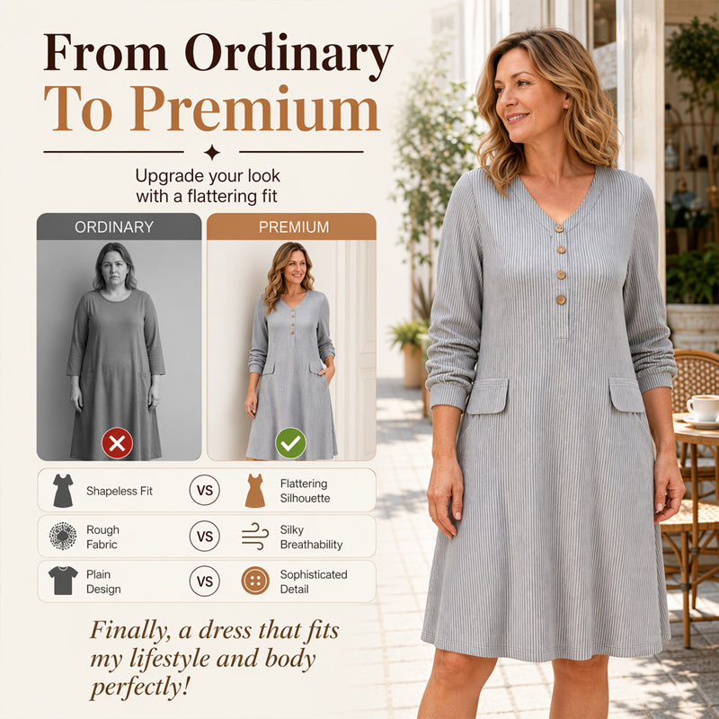 Robe en maille à rayures verticales et col en V pour femme