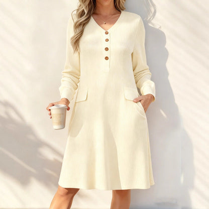Robe en maille à rayures verticales et col en V pour femme