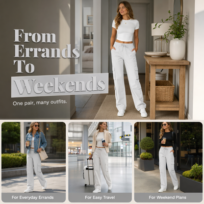 💥Nouveautés et offres spéciales - Pantalon cargo décontracté pour femme, à multiples poches et taille élastiquée
