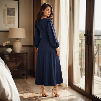 🏆 Best-seller – maintenant à moitié prix ! Robe longue décontractée à encolure en V et manches bouffantes pour femme