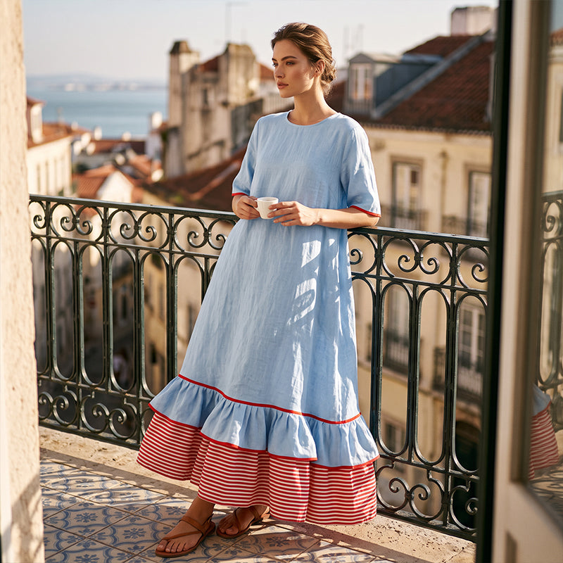 Robe longue à volants superposés pour femme, modèle d'été