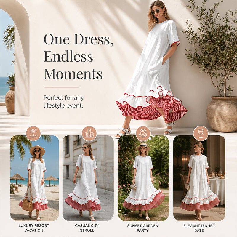 Robe longue à volants superposés pour femme, modèle d'été
