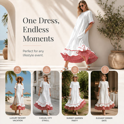 Robe longue à volants superposés pour femme, modèle d'été