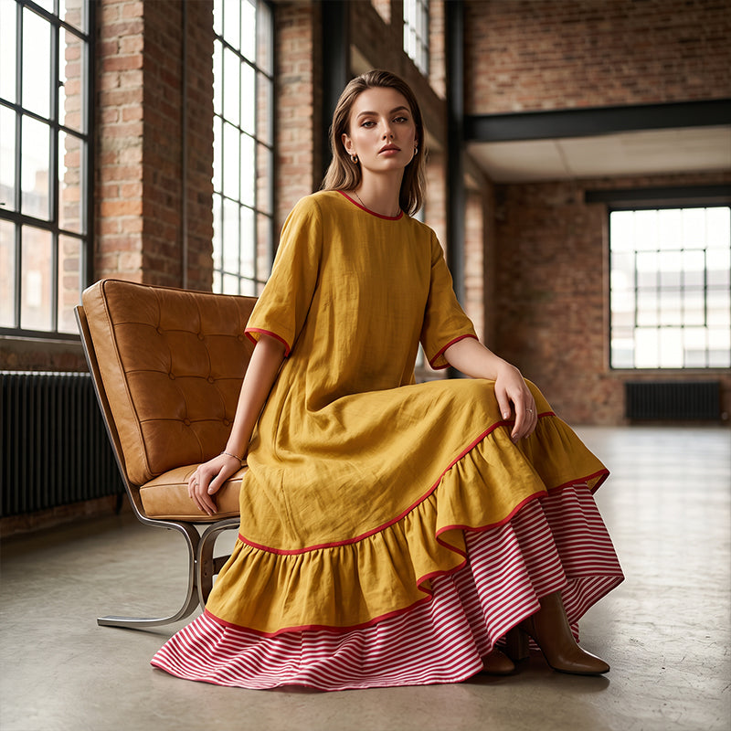Robe longue à volants superposés pour femme, modèle d'été
