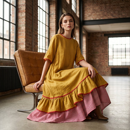 Robe longue à volants superposés pour femme, modèle d'été