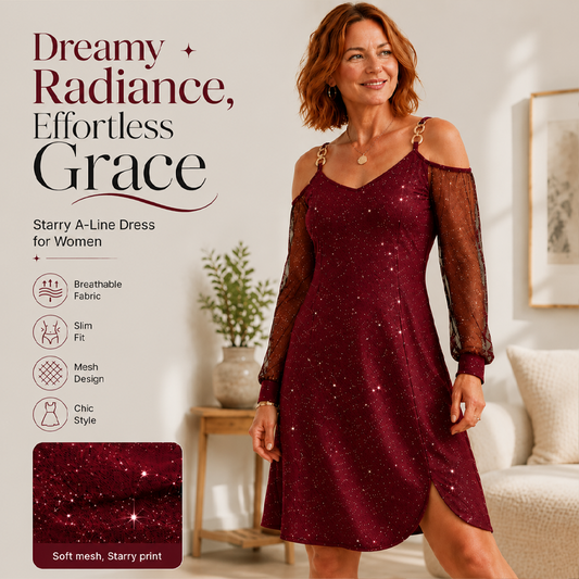 Robe élégante à épaules dénudées pour femme, avec manches en maille