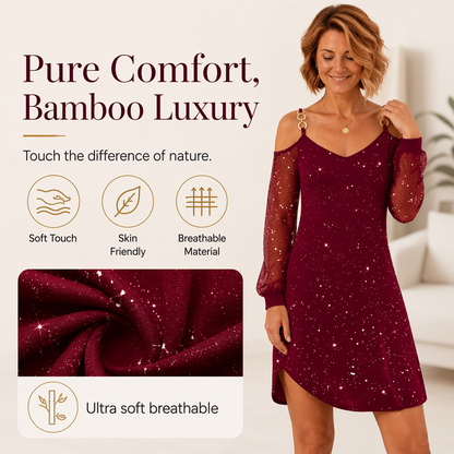 Robe élégante à épaules dénudées pour femme, avec manches en maille