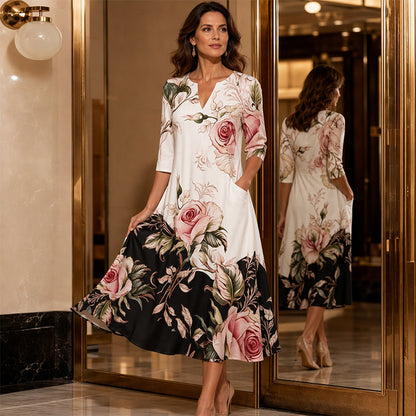 🎉 Soldes 2026 — Plus de 22 800 Vendus!💐 Robe décontractée femme à col V et imprimé
