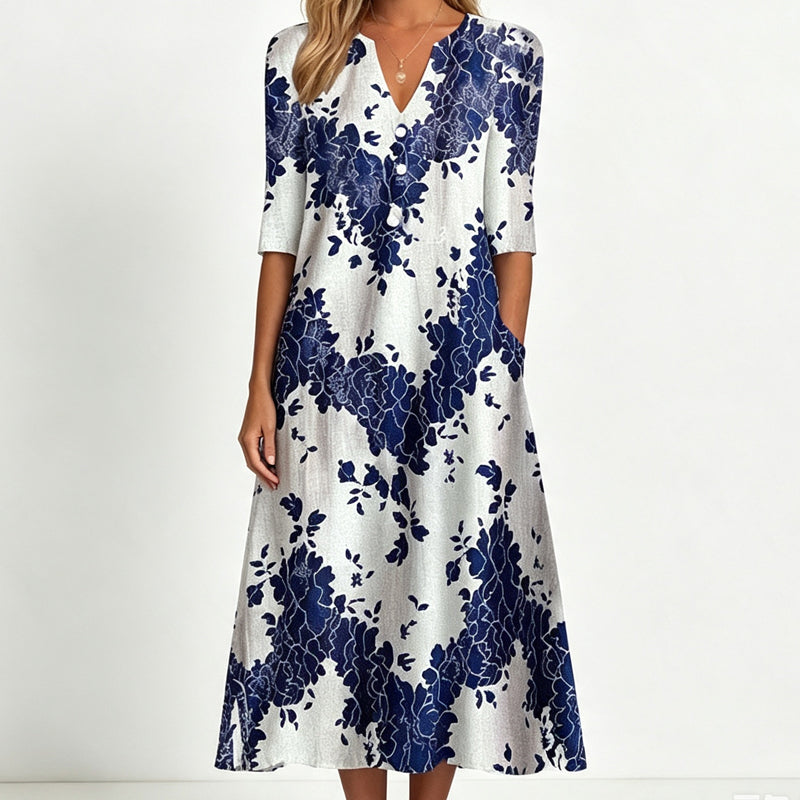🎉 Soldes 2026 — Plus de 22 800 Vendus!💐 Robe décontractée femme à col V et imprimé