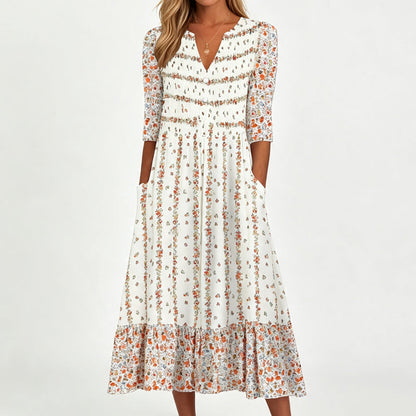 🎉 Soldes 2026 — Plus de 22 800 Vendus!💐 Robe décontractée femme à col V et imprimé