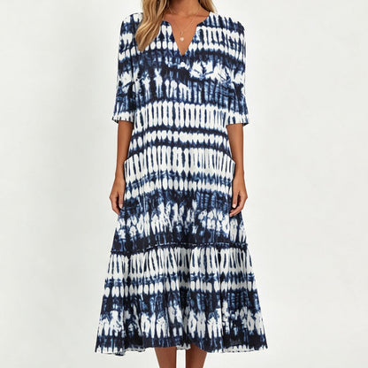 🎉 Soldes 2026 — Plus de 22 800 Vendus!💐 Robe décontractée femme à col V et imprimé