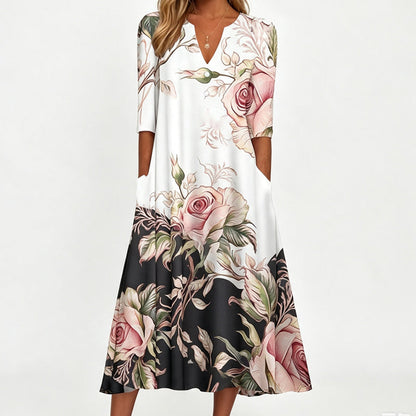🎉 Soldes 2026 — Plus de 22 800 Vendus!💐 Robe décontractée femme à col V et imprimé