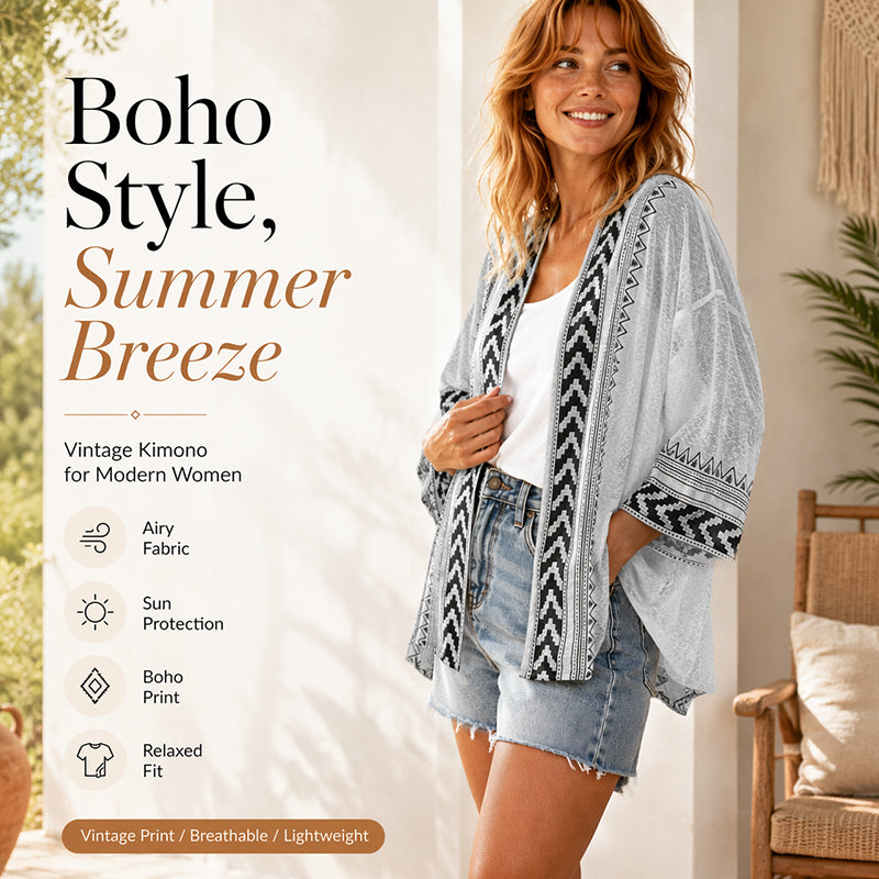 Cardigan de protection solaire pour femme, imprimé géométrique rétro
