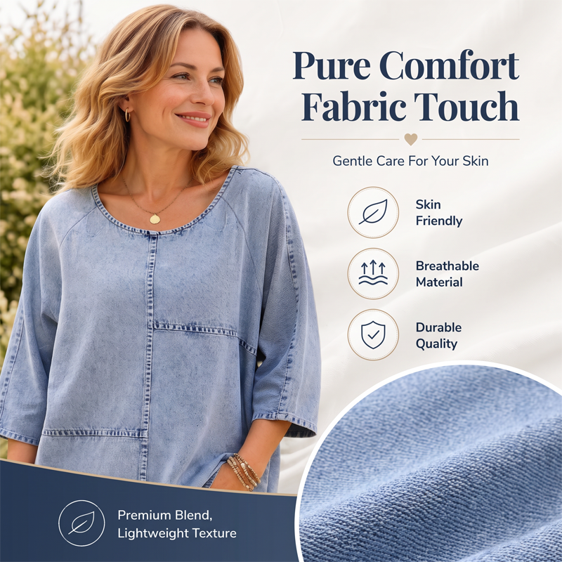 T-shirt à manches courtes pour femme, imprimé denim