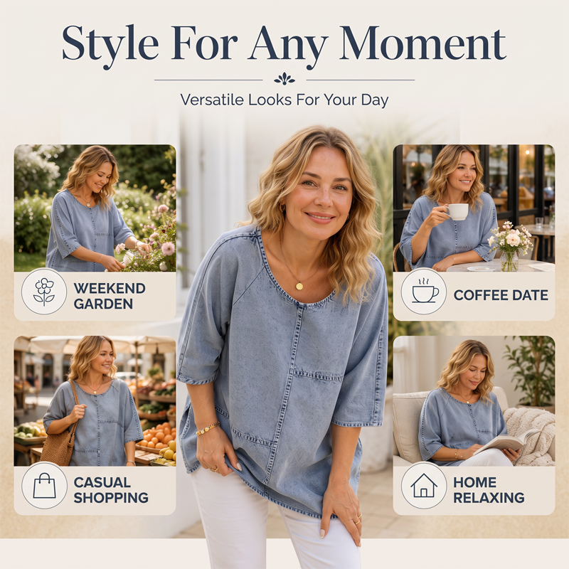T-shirt à manches courtes pour femme, imprimé denim