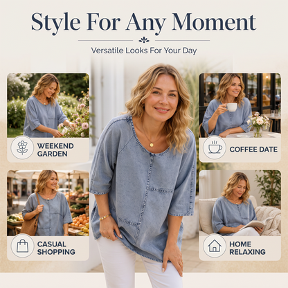 T-shirt à manches courtes pour femme, imprimé denim