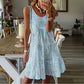 Robe midi à volants sans manches et col rond pour femme