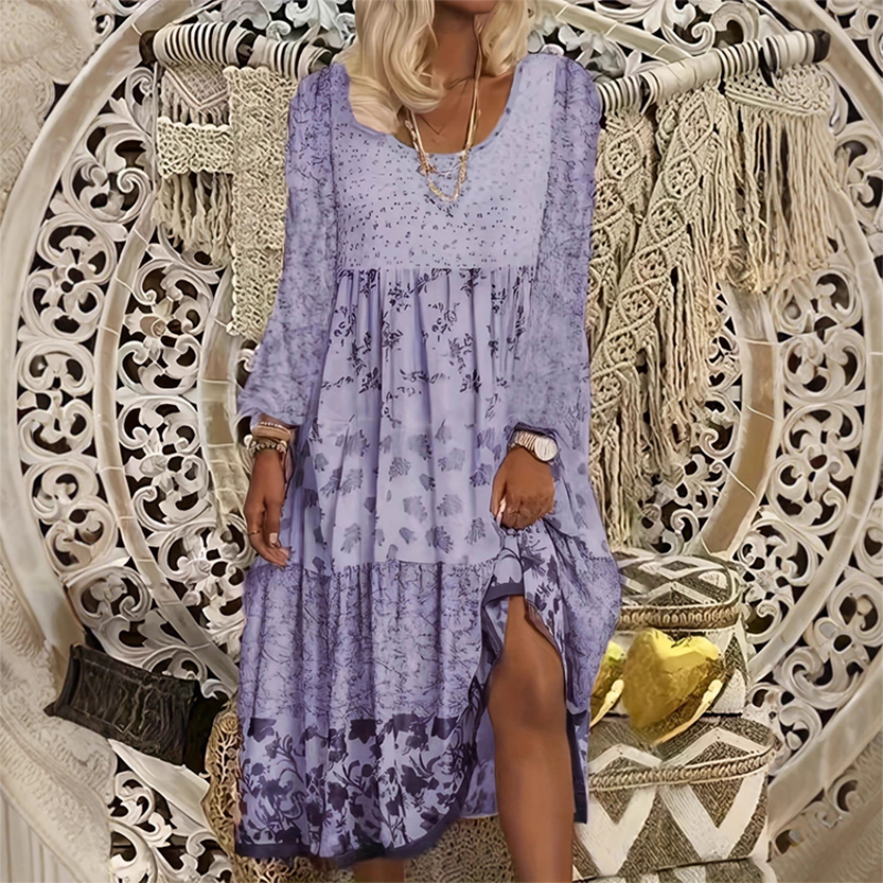 Robe décontractée à manches longues en patchwork pour femme