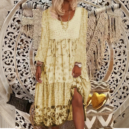 Robe décontractée à manches longues en patchwork pour femme