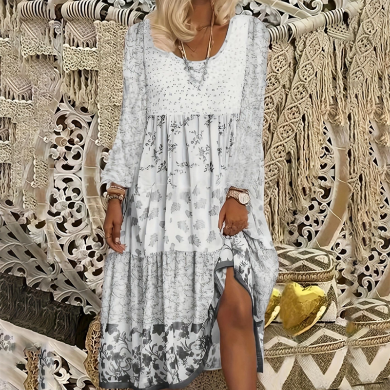 Robe décontractée à manches longues en patchwork pour femme