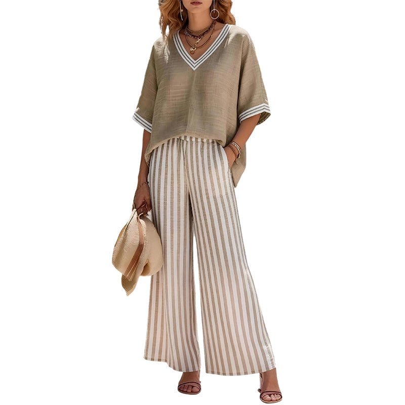 Ensemble Deux Pièces Rayé Décontracté pour Femme