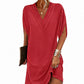 Robe femme à col en V, plissée et à manches chauve-souris