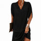 Robe femme à col en V, plissée et à manches chauve-souris