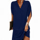 Robe femme à col en V, plissée et à manches chauve-souris