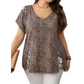 T-shirt ample à col en V imprimé léopard pour femme