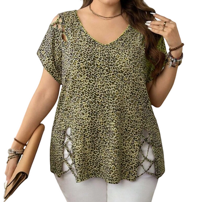 T-shirt ample à col en V imprimé léopard pour femme