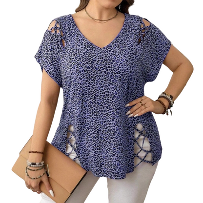 T-shirt ample à col en V imprimé léopard pour femme