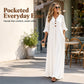 Robe longue à col en V et manches à volants pour femme