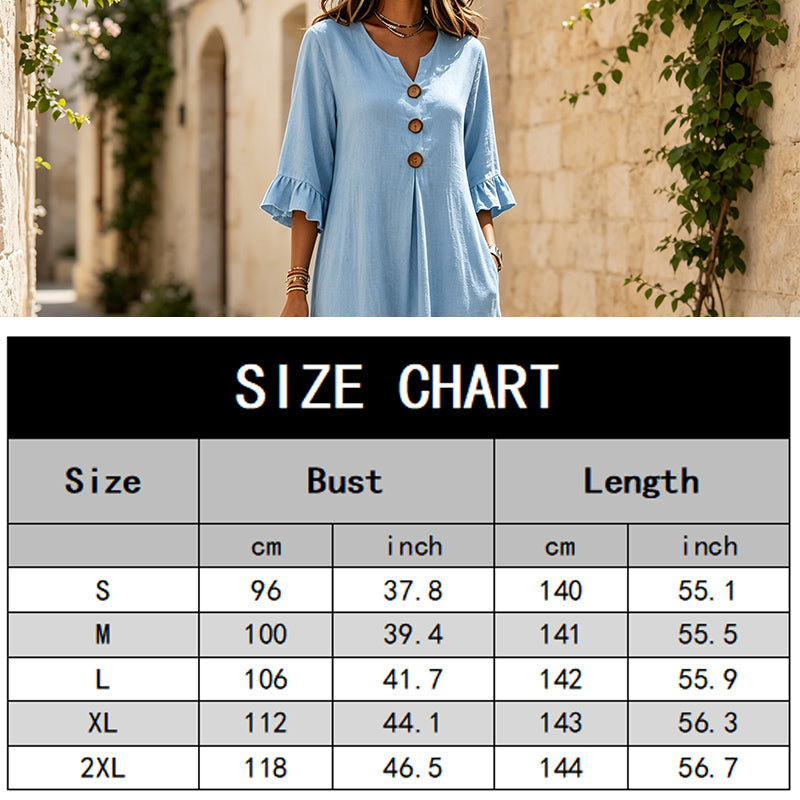 Robe longue à col en V et manches à volants pour femme