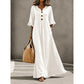 Robe longue à col en V et manches à volants pour femme