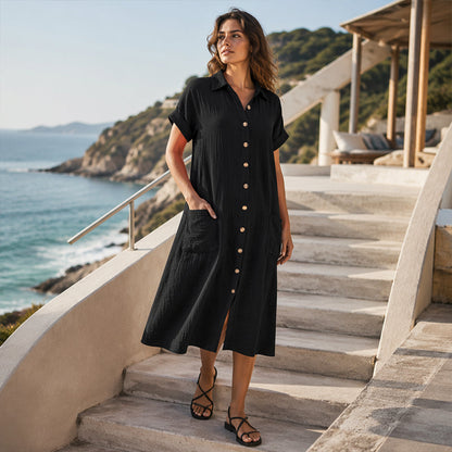 Robe chemise à manches courtes pour femme