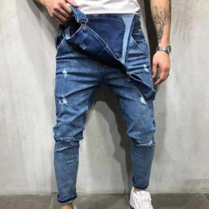 👖Salopettes en jean pour homme : salopettes à bretelles délavées et déchirées