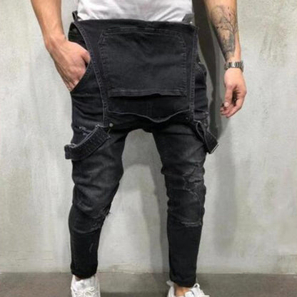 👖Salopettes en jean pour homme : salopettes à bretelles délavées et déchirées