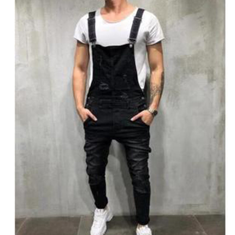 👖Salopettes en jean pour homme : salopettes à bretelles délavées et déchirées