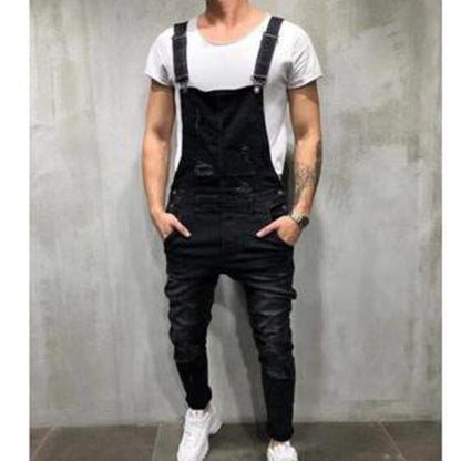 👖Salopettes en jean pour homme : salopettes à bretelles délavées et déchirées