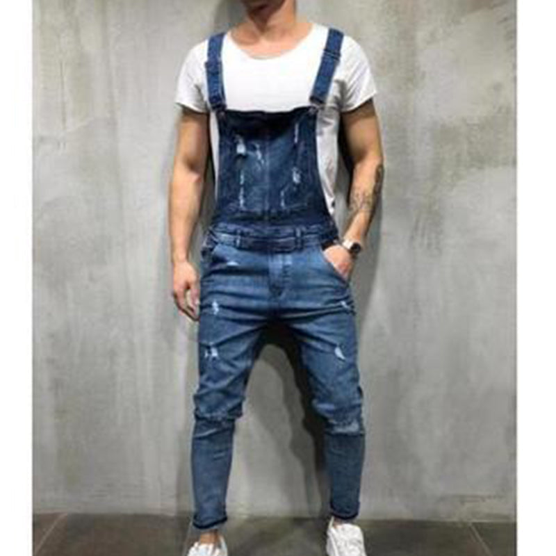 👖Salopettes en jean pour homme : salopettes à bretelles délavées et déchirées
