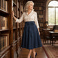 Women's Pleated High Waisted Skirt with Tie Bow