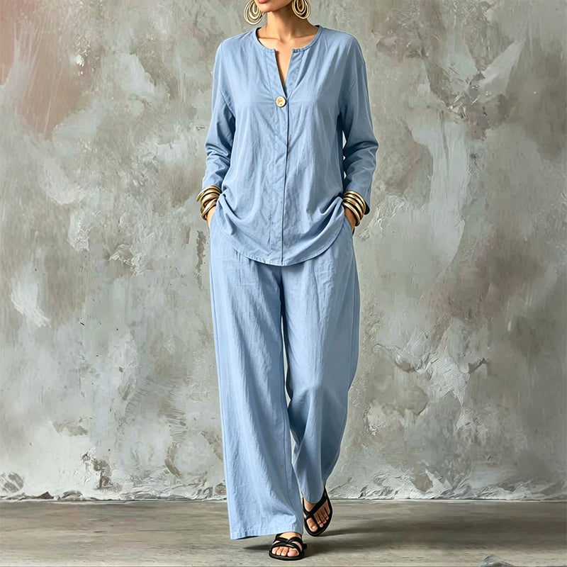 Ensemble chemise décontractée et pantalon large pour femme