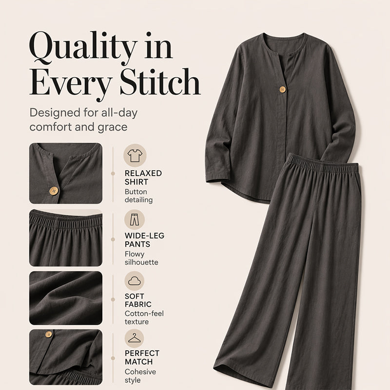 Ensemble chemise décontractée et pantalon large pour femme