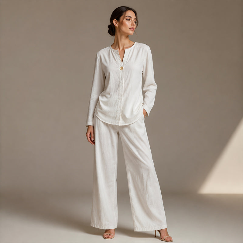 Ensemble chemise décontractée et pantalon large pour femme