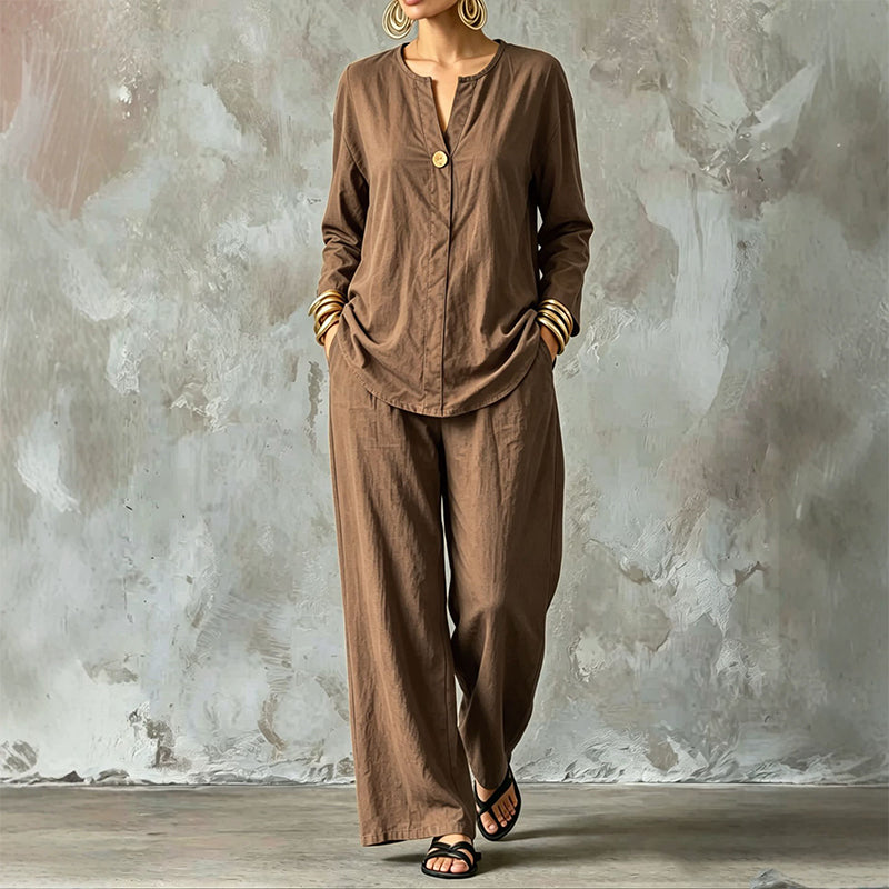 Ensemble chemise décontractée et pantalon large pour femme
